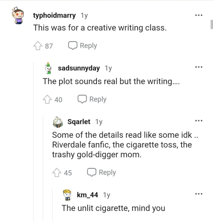This Redditor also feels the story is meant for a writing class.
