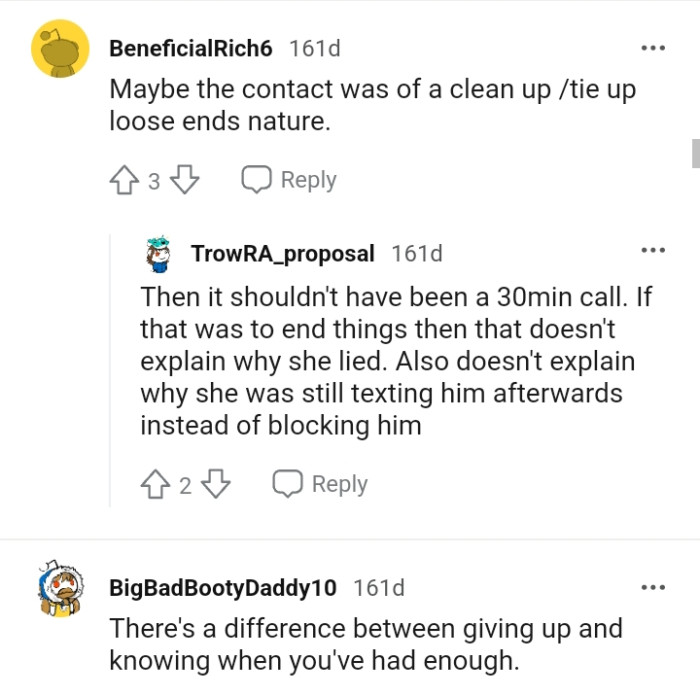 She was still texting him afterward instead of blocking him.