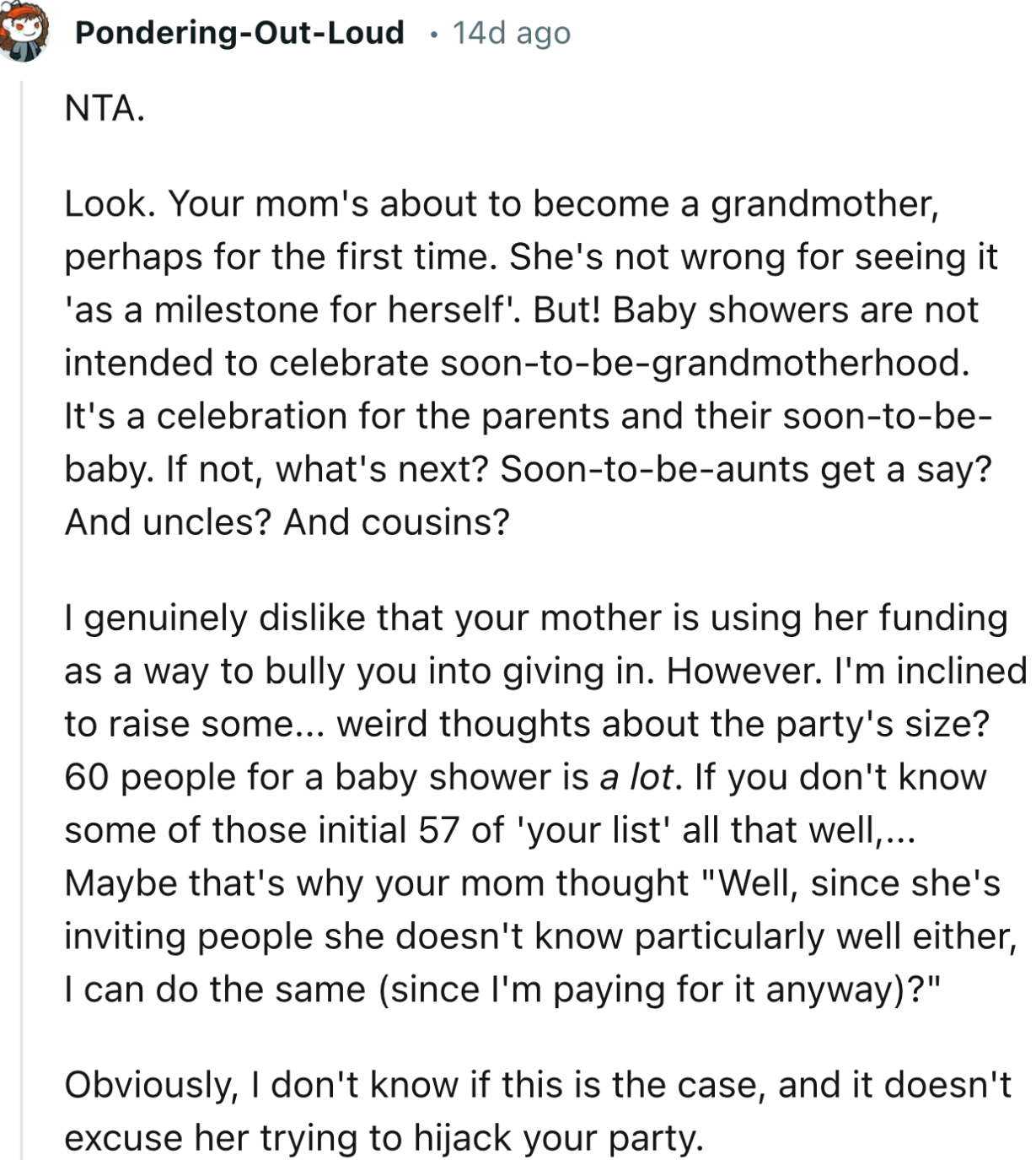 “Baby Showers Are Not Intended to Celebrate Soon-to-Be-Grandmotherhood. It's a Celebration for the Parents.”