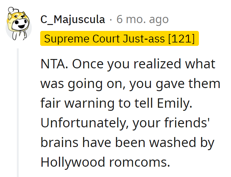 Warned about the rom-com mix-up, but friends are stuck in Hollywood mode.