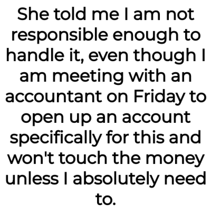 OP is not responsible says her mum