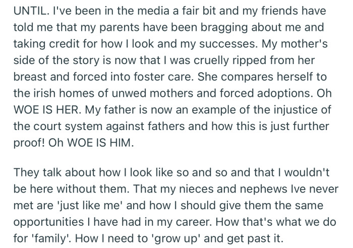 OP has appeared in the media a few times, and now, her parents are taking credit for her success