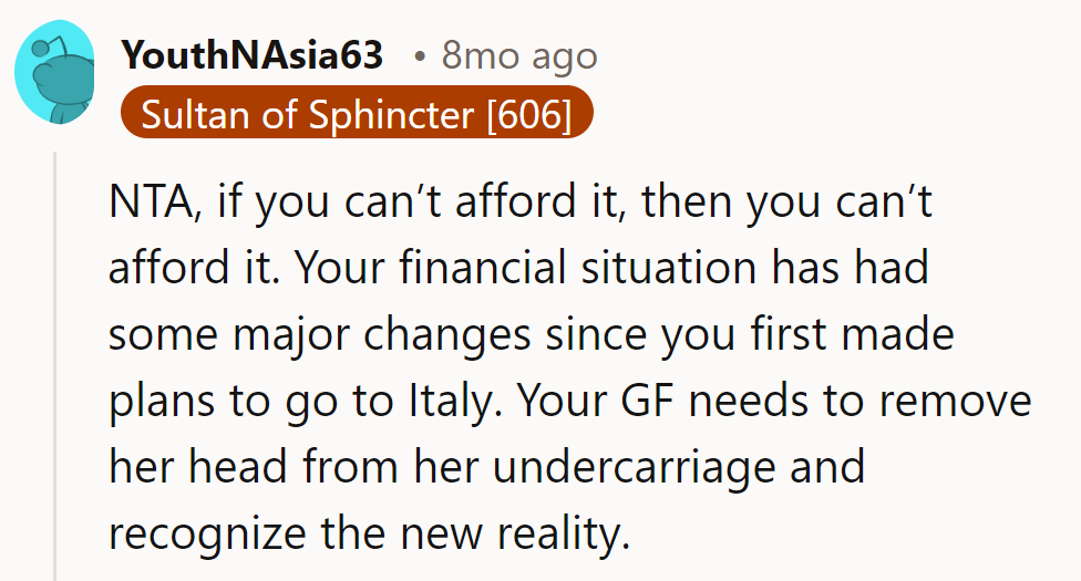 NTA. Money's screaming 'exit!' Time for his girlfriend to face the bank.