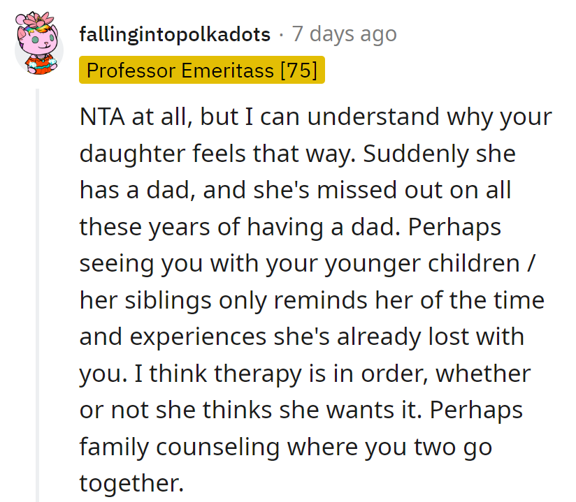 Daughter's tuning into 'Dad Show' mid-season. Therapy's the remote.