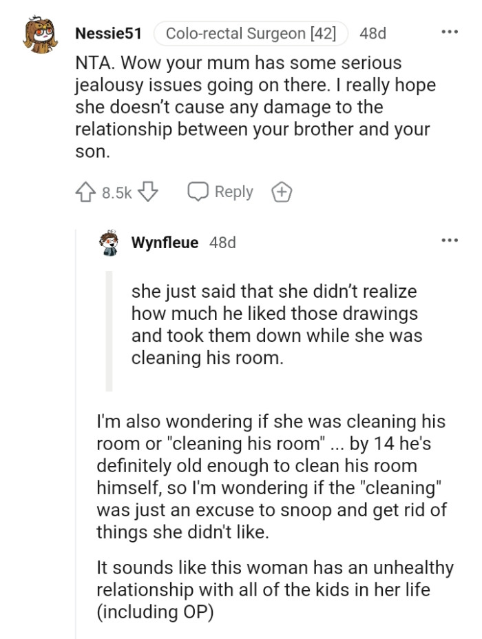 This Redditor hopes OP's mom doesn't cause any damage to the relationship between OP's brother and OP's son