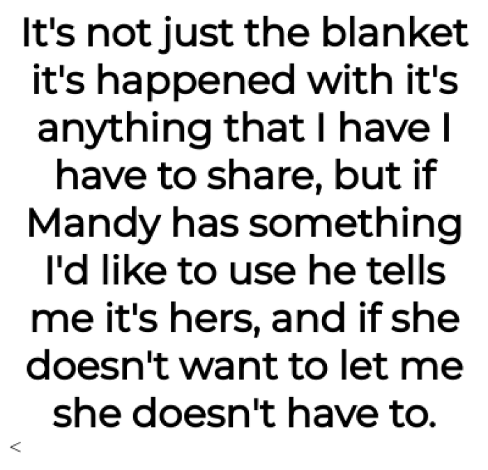 The OP explained her dad makes her share everything that Mandy wants: