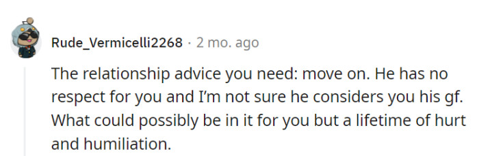 He's keeping her as a supporting character, but all she'll get is heartbreak.