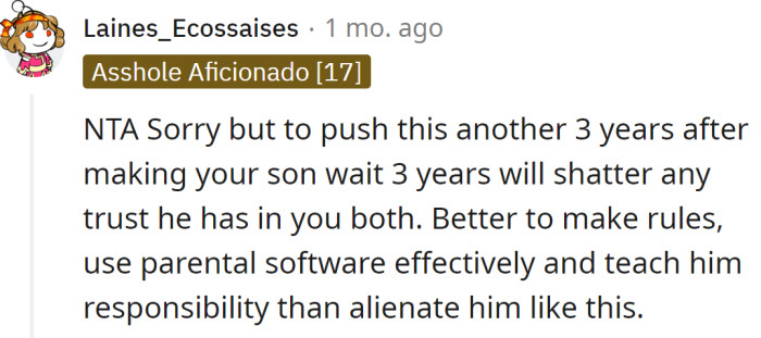 They should use some different methods to teach him to discern right from wrong