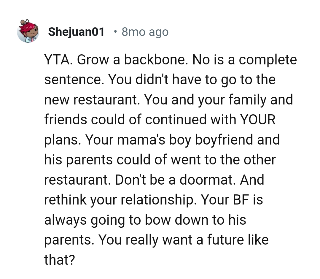 The OP should refuse to be a doormat