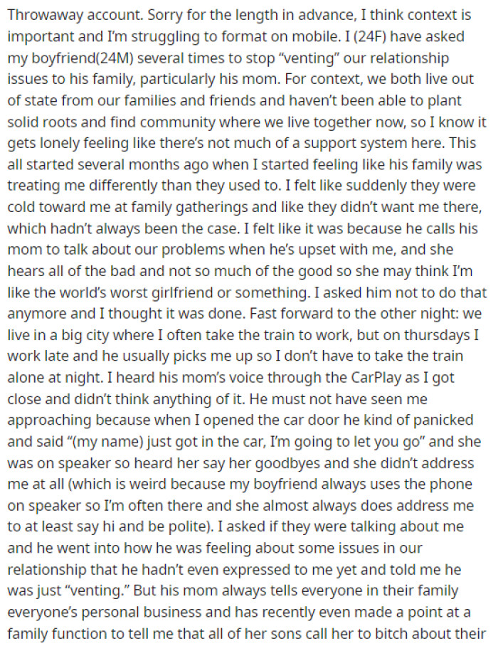 OP gives lots of backstory for us to understand the situation and what is really going on here, as well as her full concerns about the situation.