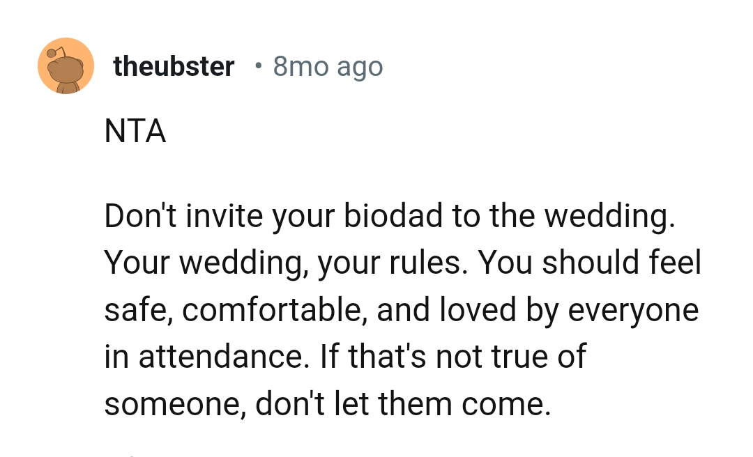 The OP should feel safe, comfortable, and loved by everyone