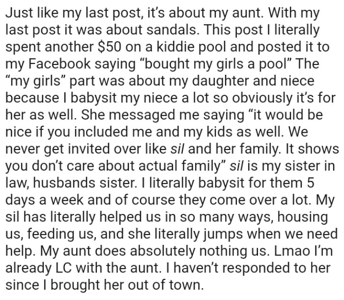 “We never get invited over like SIL and her family. It shows you don’t care about actual family.”