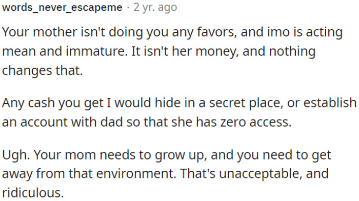 OP's Mother's Behavior Is Both Unhelpful and Immature