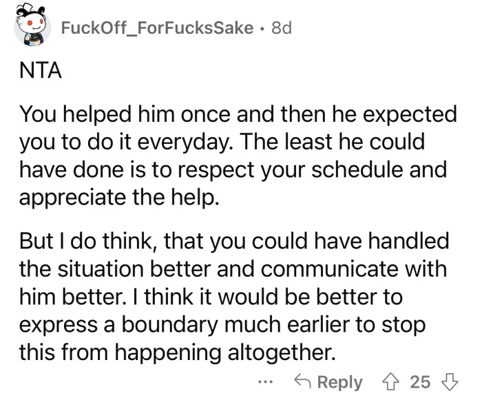 “I think it would be better to express a boundary much earlier to stop this from happening altogether.”