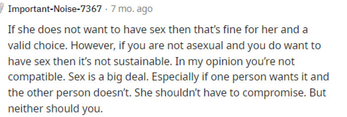 S*x is a significant matter; we must agree that if they're not compatible in this area, then they're not compatible at all.