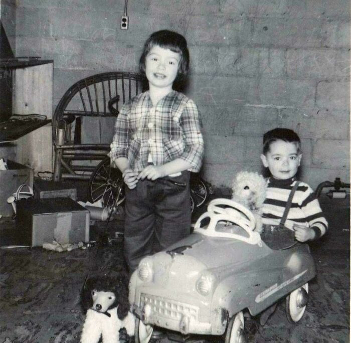 "My Sister Who Just Passed Away With Our Brother In The Basement Where We Played. This Was About 1955"
