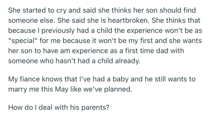 The woman was heartbroken and no longer wants OP to marry her son