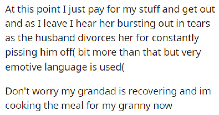 OP overheard the husband telling his wife that he wants a divorce