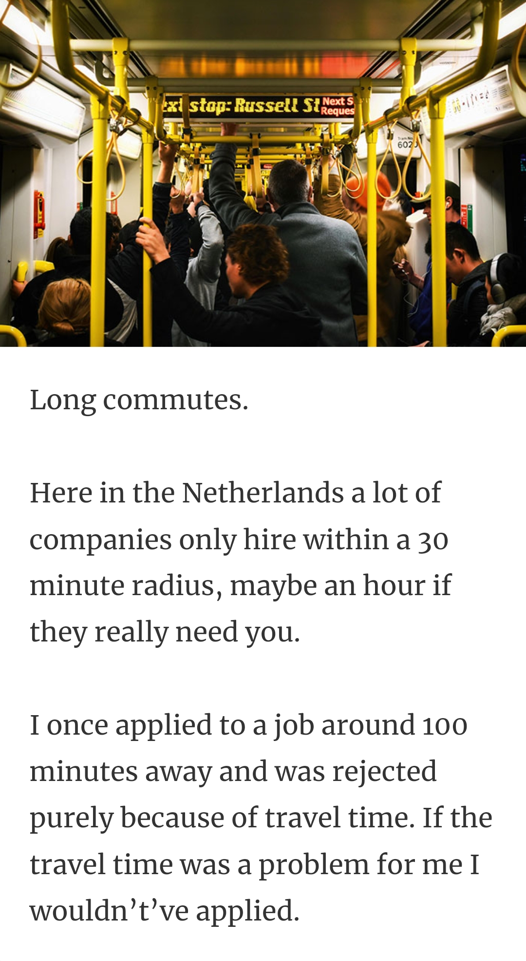 28. The long commutes