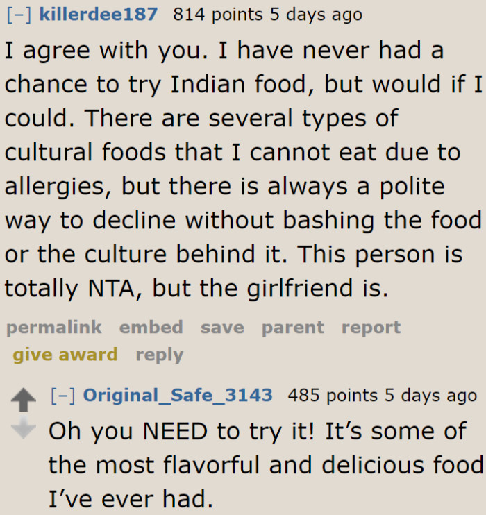 Bashing the food wasn't necessary.