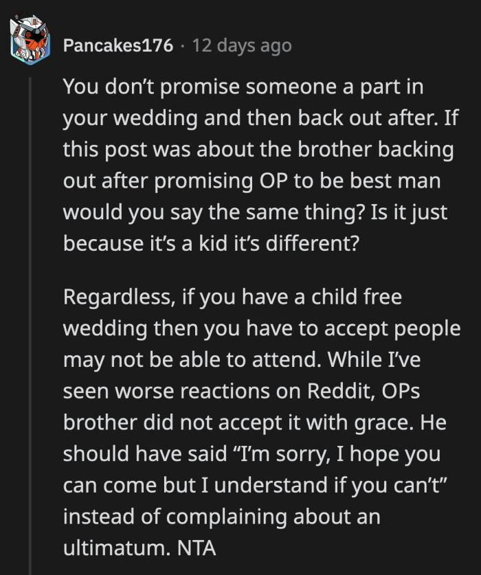 However, a commenter said that OP's brother was definitely in the wrong for several reasons