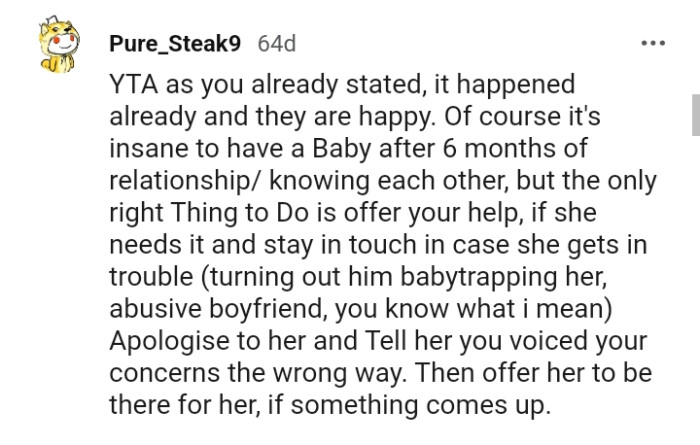 The OP should say she's only voicing her opinion