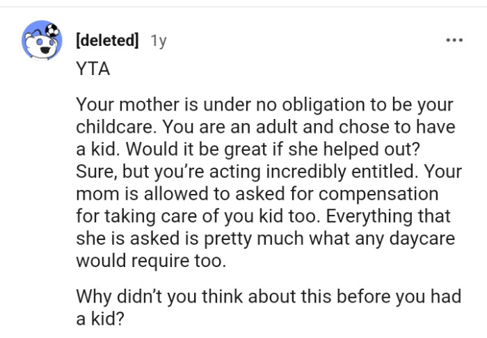 What she asked for is what every daycare would require