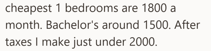When you earn just under 2000 and rent starts at 1500, there is barely room to breathe.