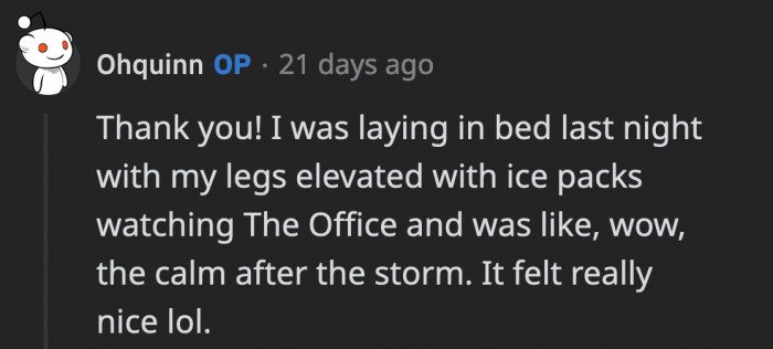 Fortunately, OP took steps to feel calm afterward