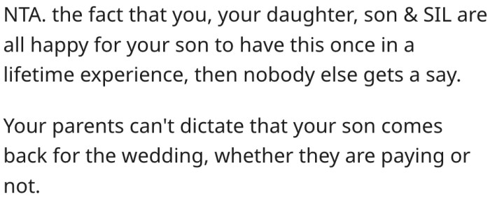 13. His family's happiness is more important than his parents' wishes.