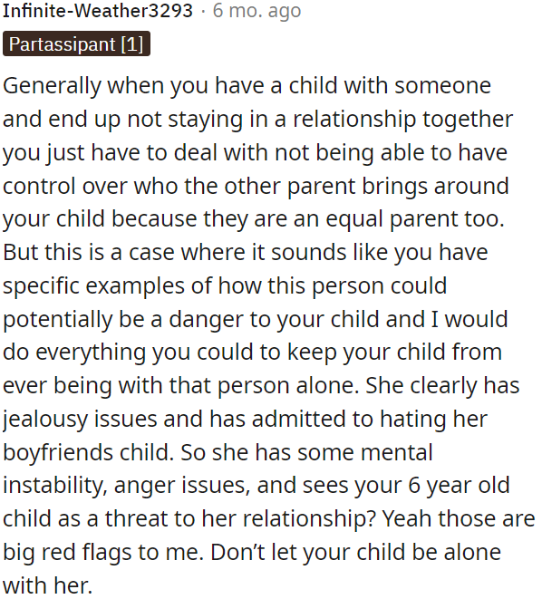 OP shouldn't allow her 6-year-old child to be alone with her.