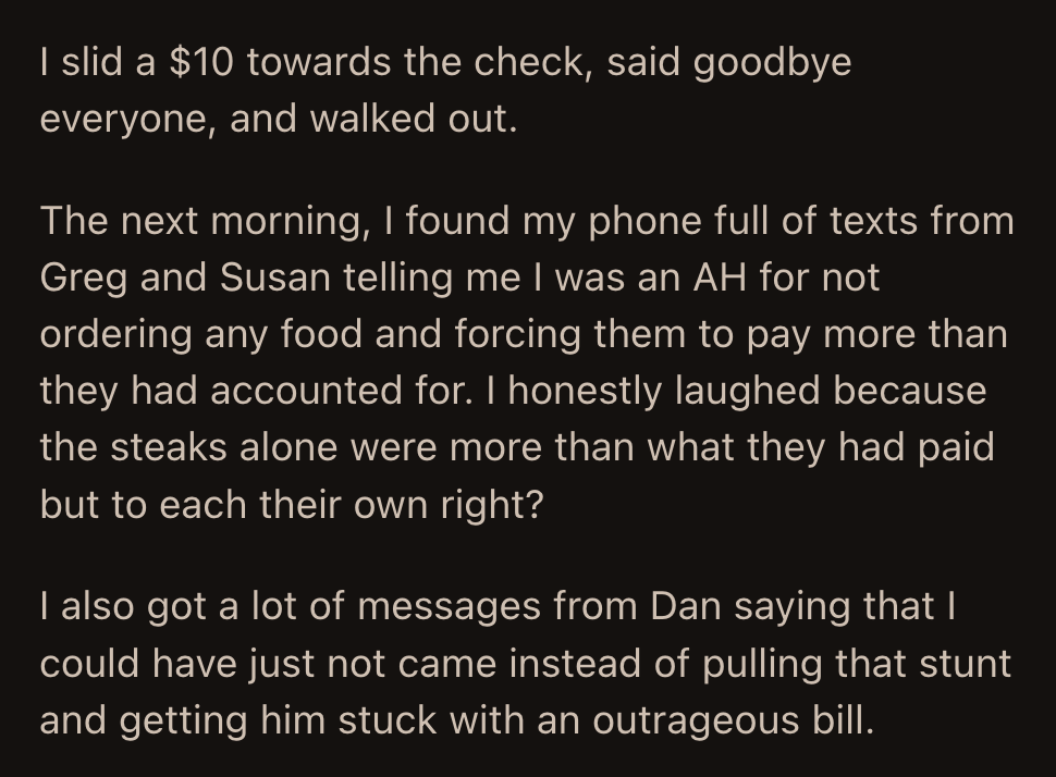 They called him a jerk for leaving them with a bill that was more than they anticipated.