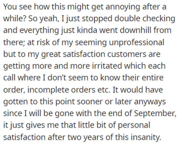 Things went downhill quickly, but OP couldn't care less