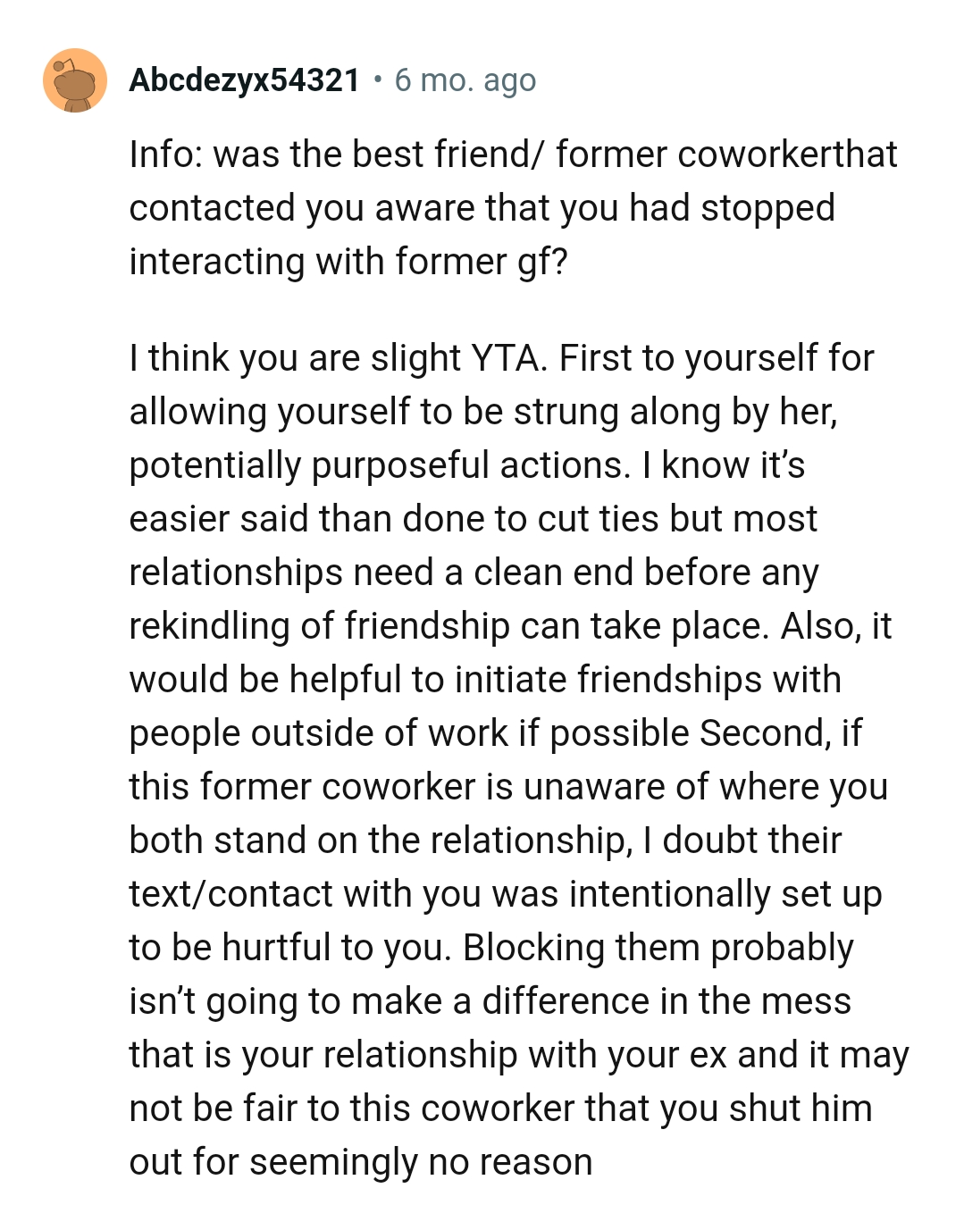 Relationships need a clean end before any rekindling of friendship can take place