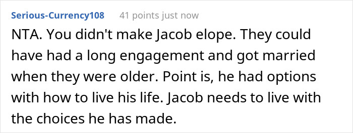 But some people stand by their reasoning that Jacob may have been young to get married back then, but he was old enough to make his own decisions.