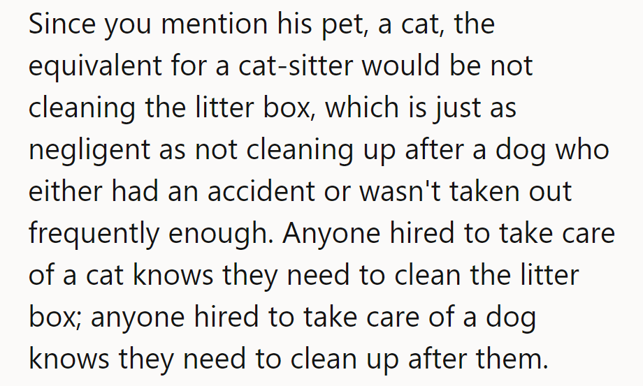 NTA. Neglecting cleanup for any pet, dog or cat, is a fail. He clearly didn’t care.