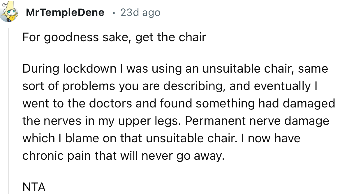 This Redditor Definitely Knows the Consequence of Continuously Using a Bad Chair