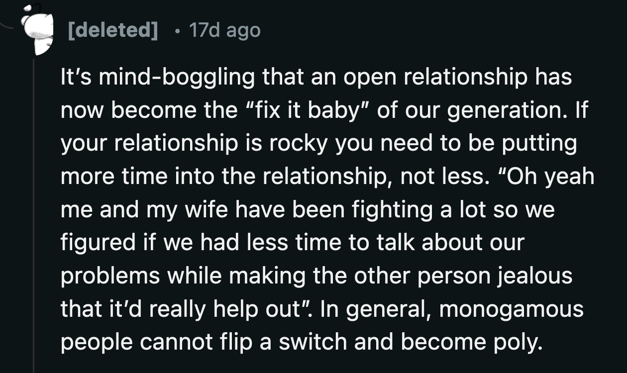 It wouldn't address the issues in a marriage that necessitated the 