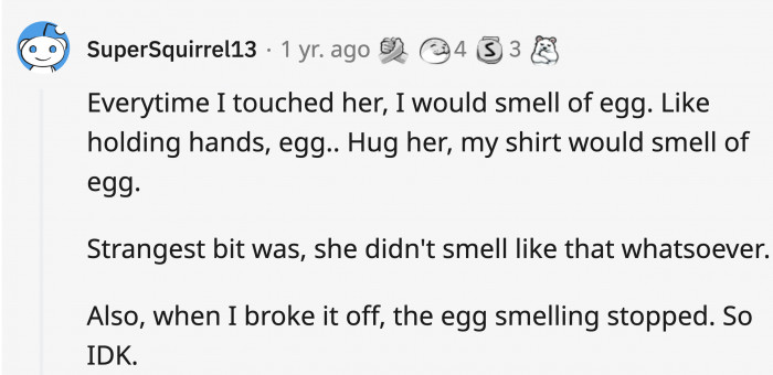 Maybe she was wearing something that wasn’t egg-xactly matching.