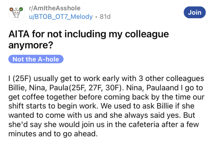 The Reddit user posted about a work colleague who was notorious for being a no-show.