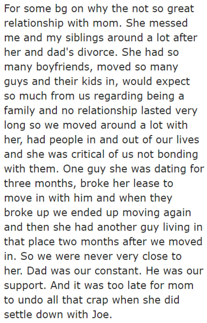 The reasons why the OP doesn't want to help his mom