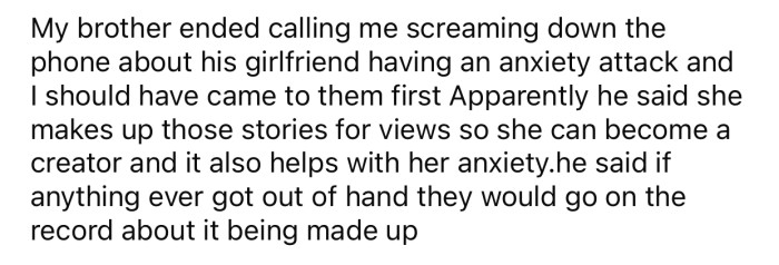 The brother and SIL claimed it was all made up for views.