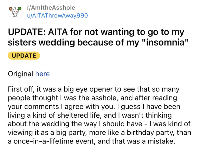 A week or so later, OP made another post on the subreddit with a formal and lengthy update: