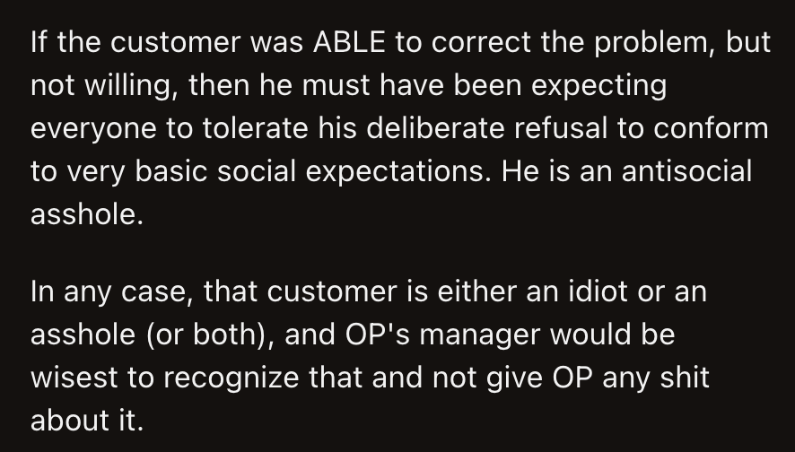 They said it was Adam's responsibility to rectify the issue, especially when OP gave him an opportunity to do so.