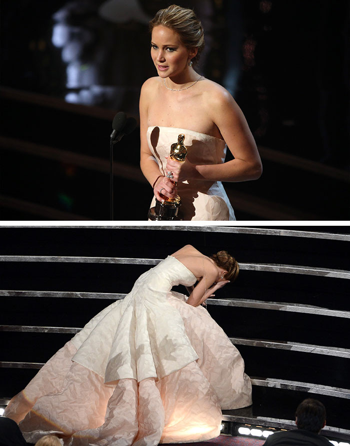 Jennifer Lawrence Falls On The Stairs (2013)