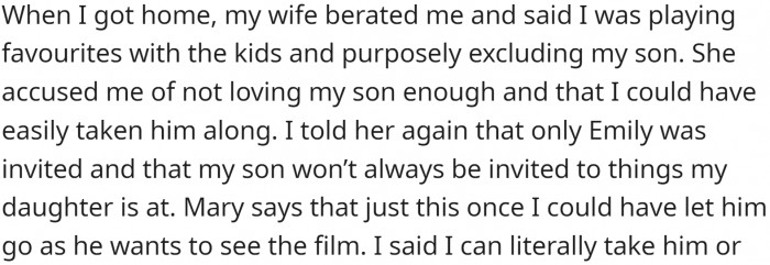 When OP got home, his wife berated him