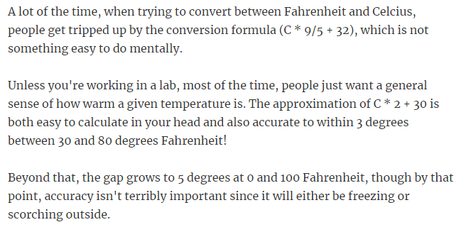 50. To estimate Fahrenheit, double the Celsius temperature and add 30.