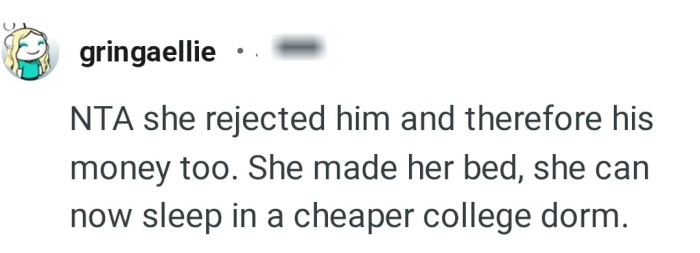 She rejected his money too