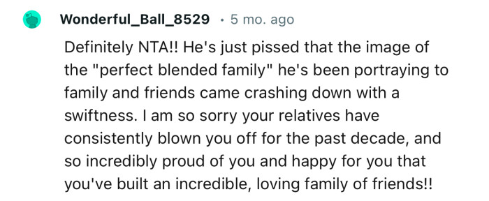 “He's just pissed that the image of the ‘perfect blended family’ he's been portraying to family and friends came crashing down.”