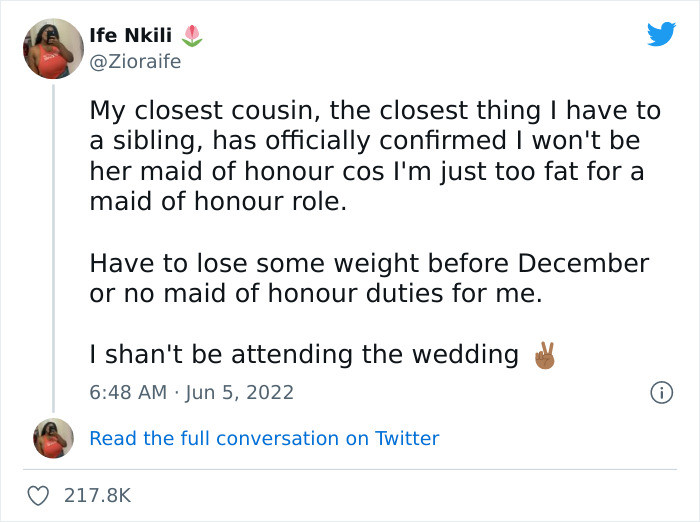 It's as if the 'bridezilla' just gave her an impossible deadline for losing weight just so she could be an important part of the wedding day.